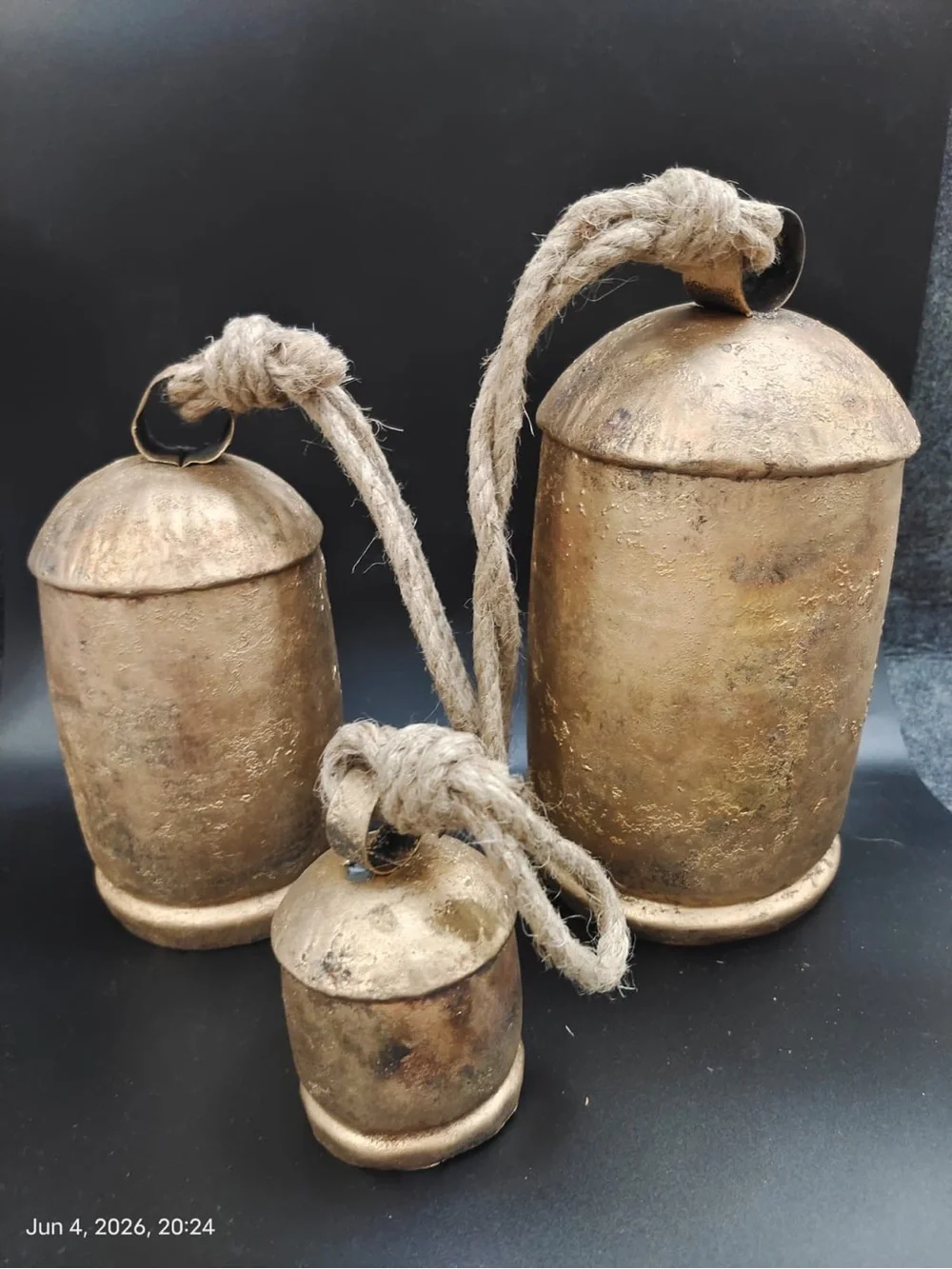 NWOB Handicrafts Vintage Rustic Metal Harmony Cow Bells Set of 3 Huge Rustic